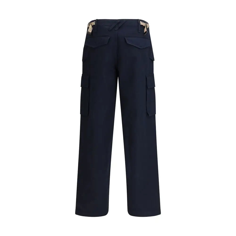 Burberry blue cotton cargo pants med mørke marine blå vide ben og flere lommer