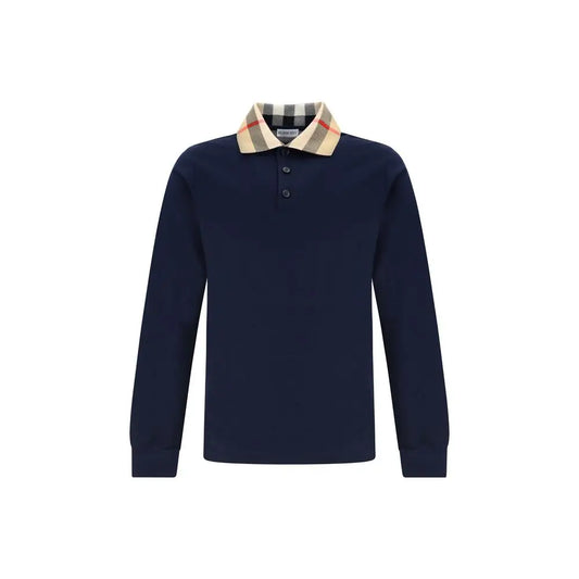 Stilfulde blå bomuldspolo fra Burberry med ternet krave