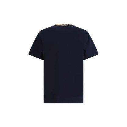 Burberry blue cotton t-shirt med navyblå kortærmet design og mønstret krave