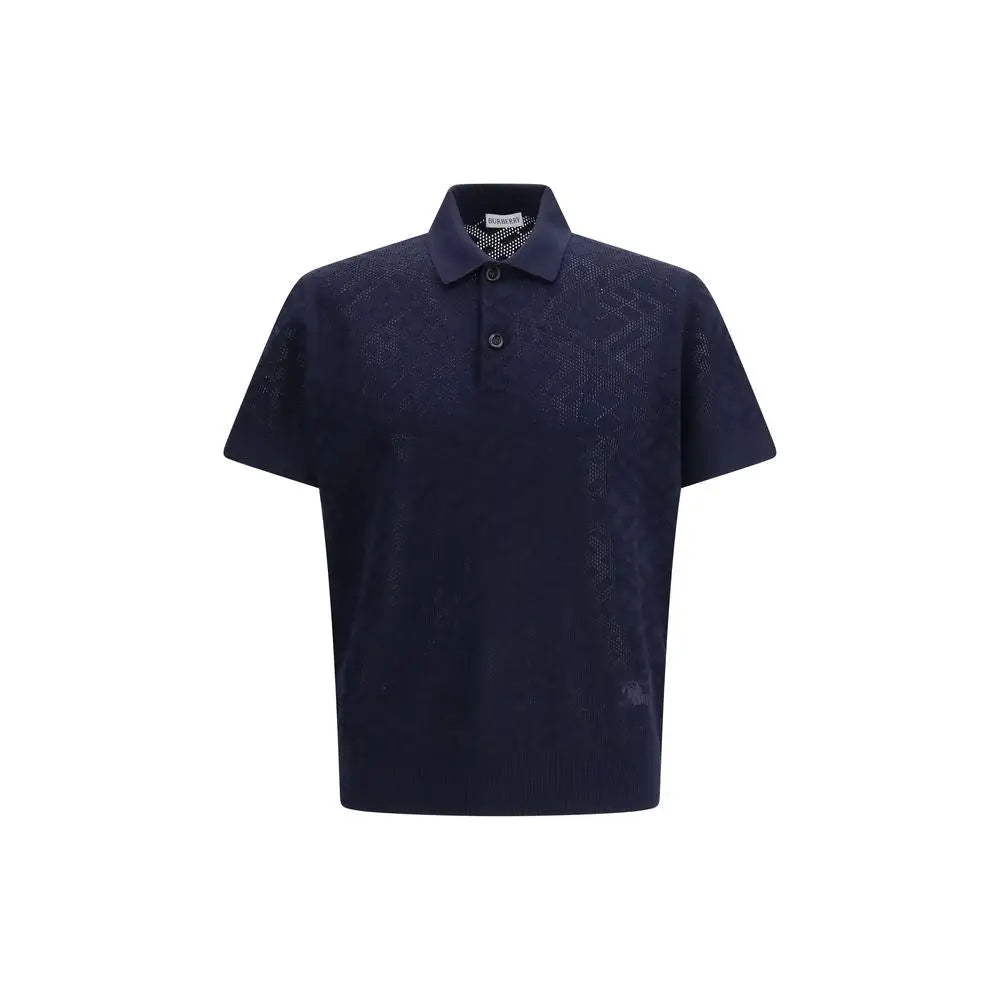 Burberry blue wool polo shirt i mørkegrå med tekstur og sorte knapper