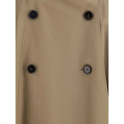 Burberrys brune bomulds midi-nederdel med beige trench coat og brune sølvknapper