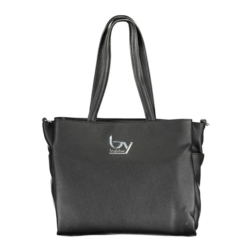 Byblos black polyethylene handbag med sort lædertekstur og sølvlogo
