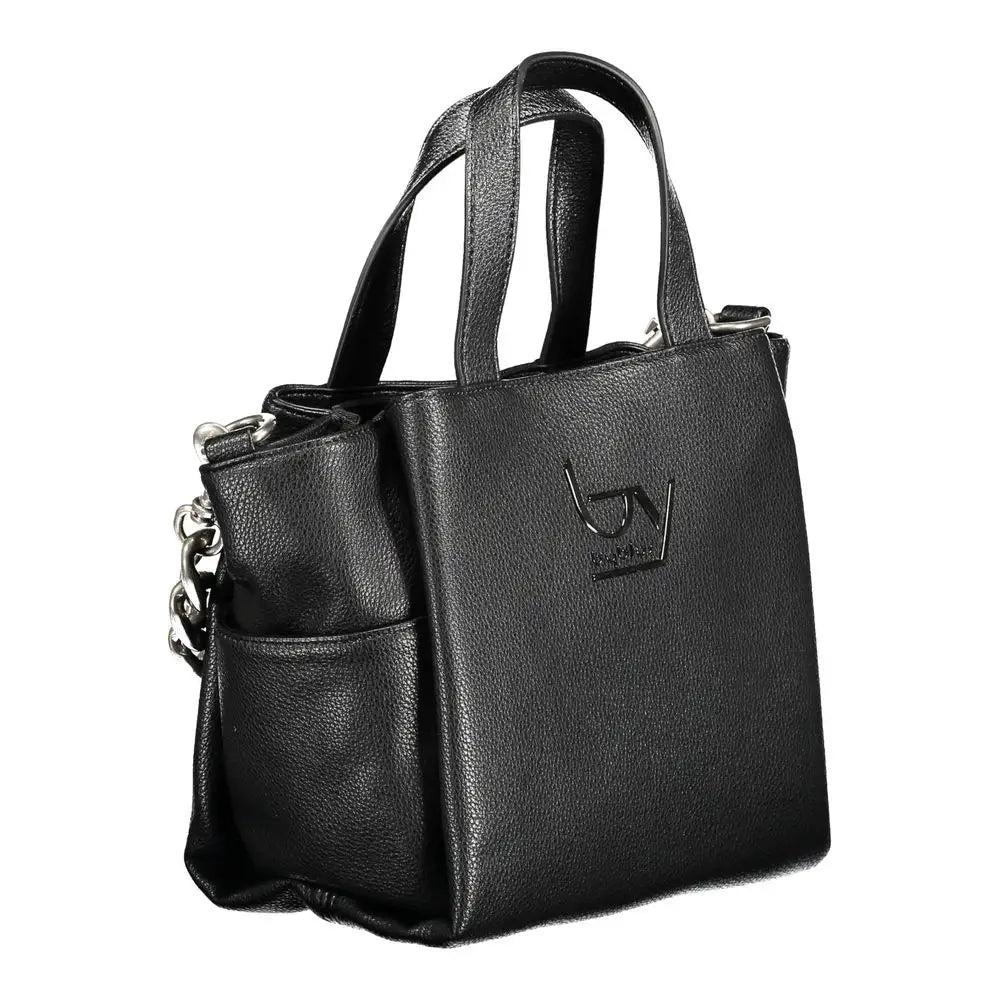 Byblos black polyethylene handbag with pebbled leather and silver chain