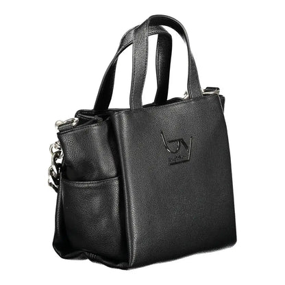 Byblos black polyethylene handbag with pebbled leather and silver chain