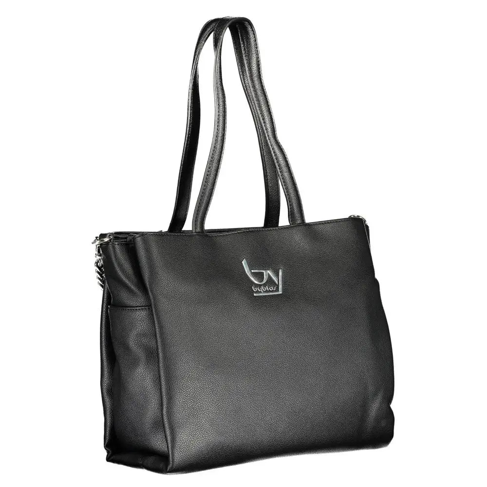 Byblos black polyethylene handbag with textured leather and silver logo