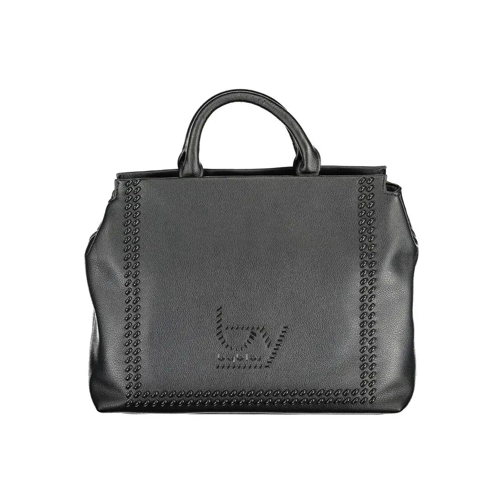 Byblos black polyethylene handbag med sort læder tote, studdetail og præget logo