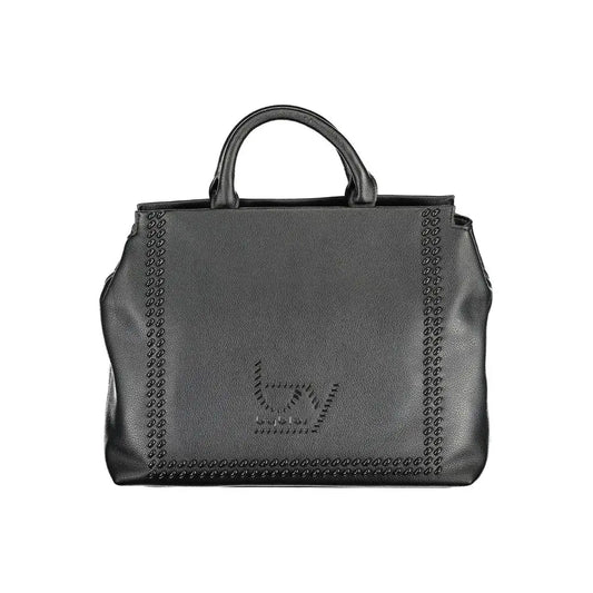 Byblos black polyethylene handbag med sort læder tote, studdetail og præget logo