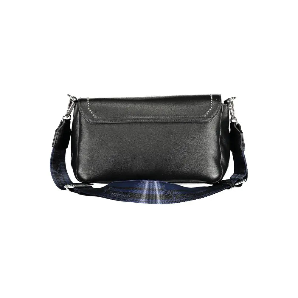 Byblos sort læder crossbody taske med rutebånd, 100% originale brands, spar 30-70%