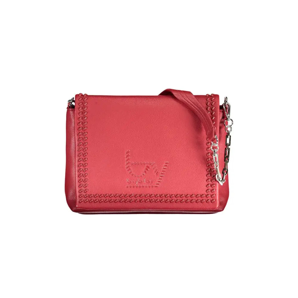 Rød læder crossbody taske med sølvkæde og nib trim fra Byblos Rosso Polyurethane