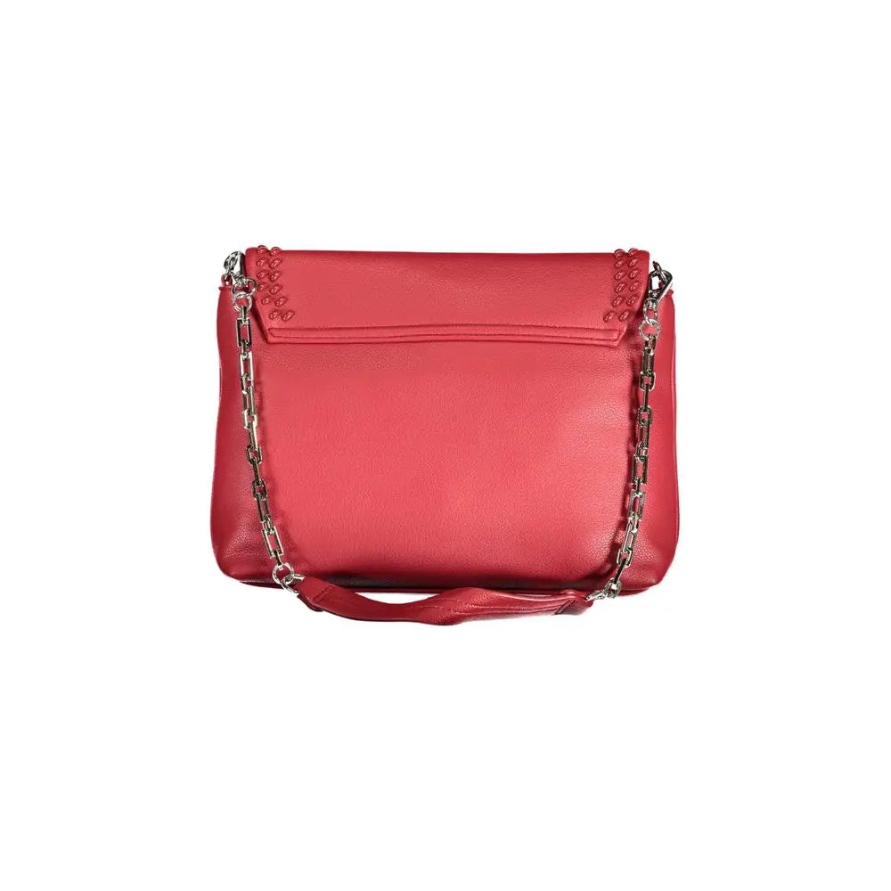Vibrant Byblos Rosso Polyurethane Women Handbag med rød læder, kædestrop og nitter
