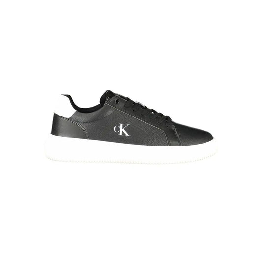 Calvin Klein black leather mænds sneakers med hvid gummisål og logo