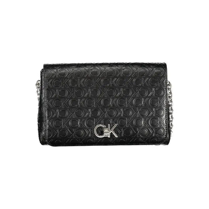 Calvin klein black polyester crossbody taske med embosset logo og sølvkæde