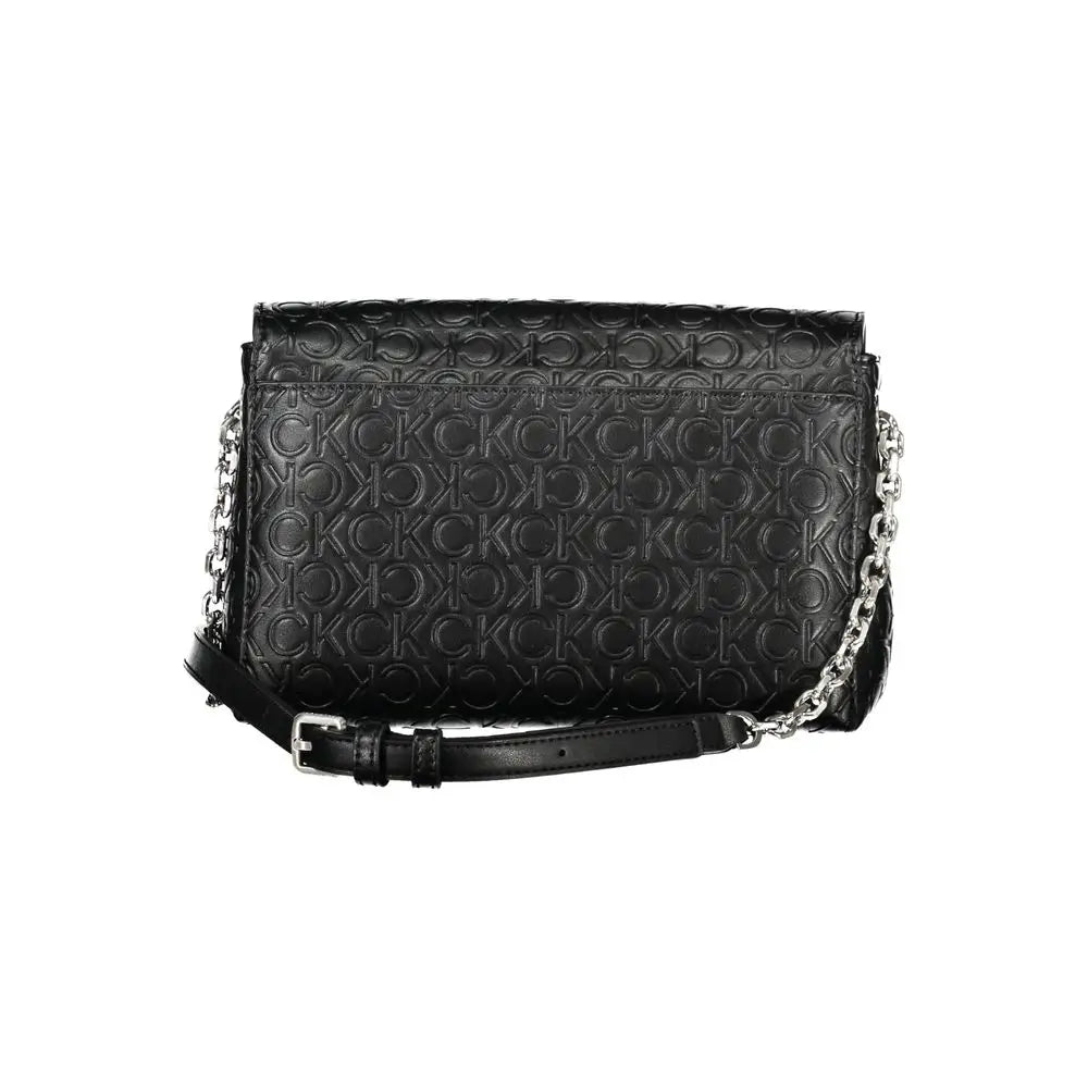 Calvin Klein black polyester crossbody taske med CK-logo og sølvkæde