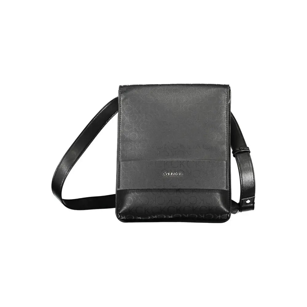 Calvin Klein black polyester crossbody bag with embossed logo and leather strap