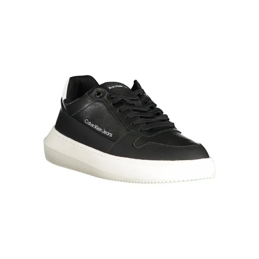 Calvin Klein black polyester sneakers with white rubber sole and black laces