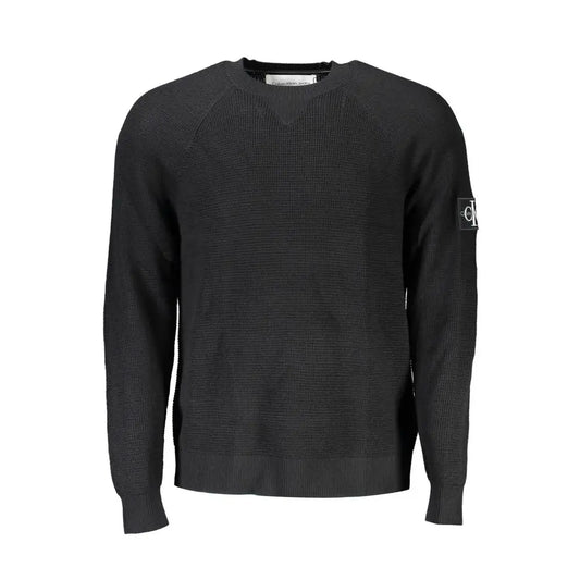 Calvin Klein black wool sweater with ribbed texture and sleeve logo