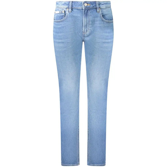 Calvin Klein blue cotton jeans med lysvask, straight-leg og femlommer