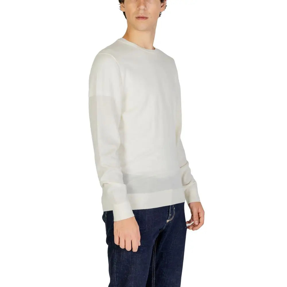 Minimalist Calvin Klein cream recycled wool sweatshirt med gradient og ribkant