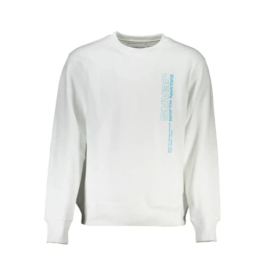 Hvid Calvin Klein crisp crewneck sweater med lysblå logo på ærmet