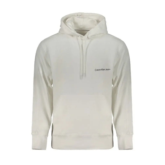 Calvin Klein white cotton hoodie med sort logo og snører