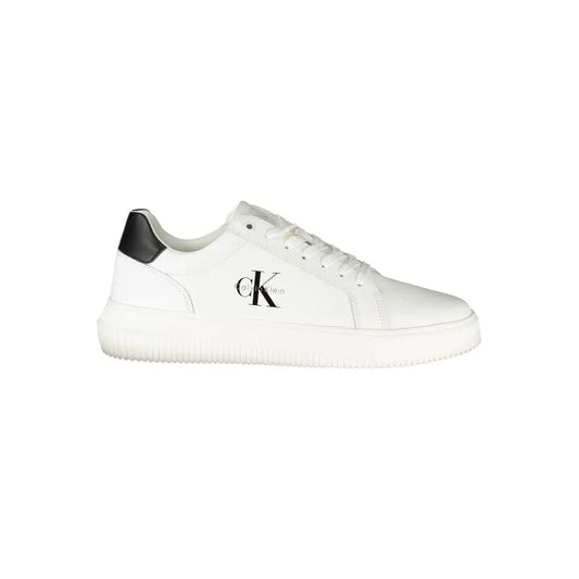 Calvin klein white leather sneakers with black heel tab and logo