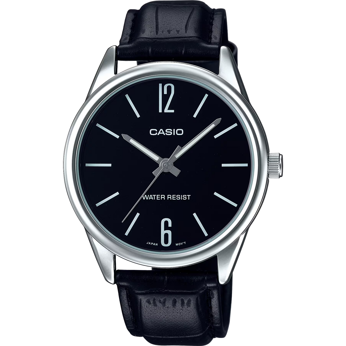 Casio MTP-V005L-1BUDF herreur – sort urskive, sort læderrem, sølvfarvet urkasse