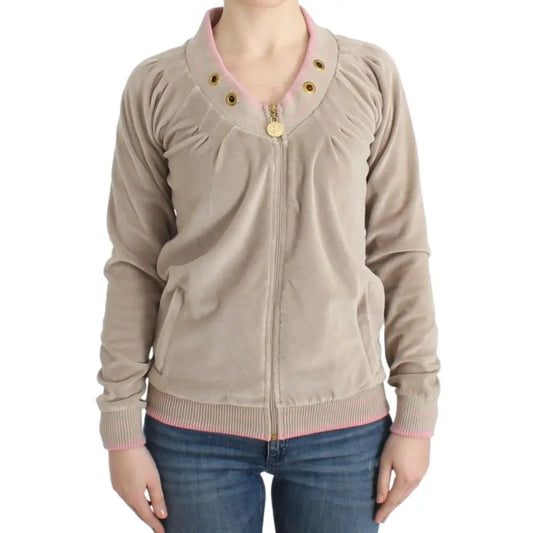 Cavalli Beige velvet zipup sweater