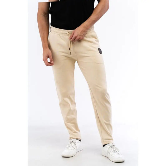 Cavalli Class beige bomuldssportsbukser med logo, 100% originale brands