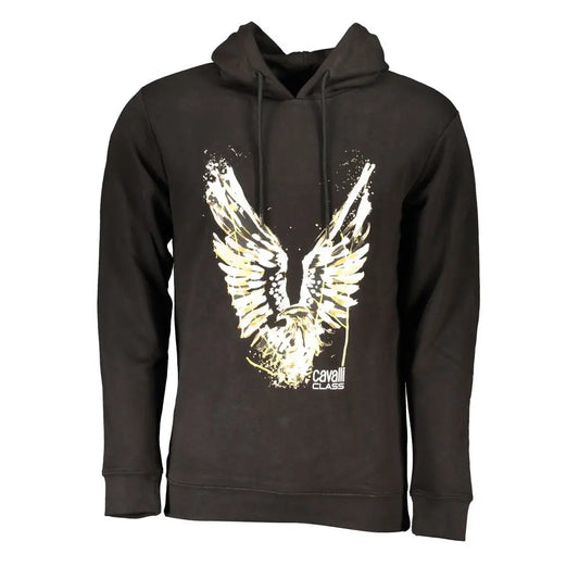 Cavalli Class black cotton hoodie with bold white and gold eagle graphic
