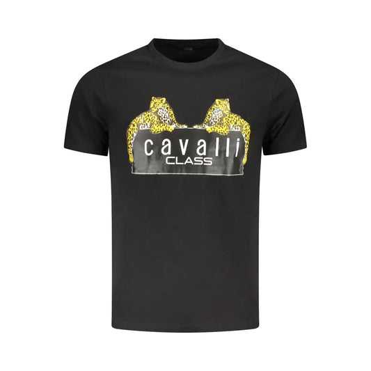 Cavalli Class sorte t-shirt med gule leoparder og sort banner