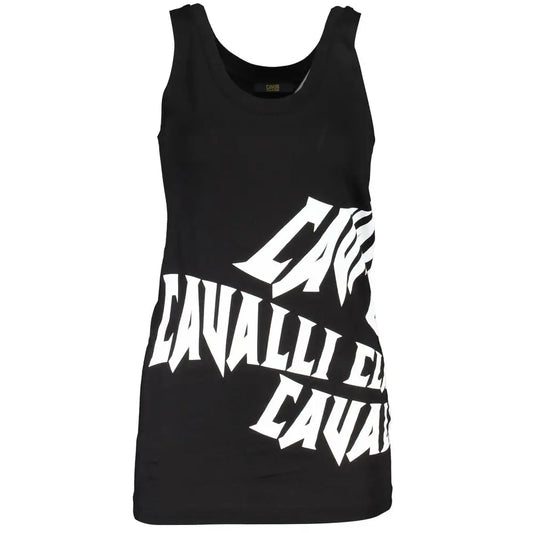 Cavalli Class black cotton tank top with bold white diagonal Cavalli lettering