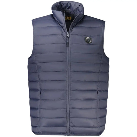 Cavalli Class Blu polyester navy blue quilted puffer vest med høj krave