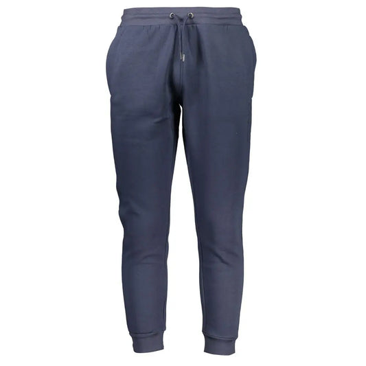 Cavalli Class Blu navy blue cotton joggers med snertning og ribbed manchetter
