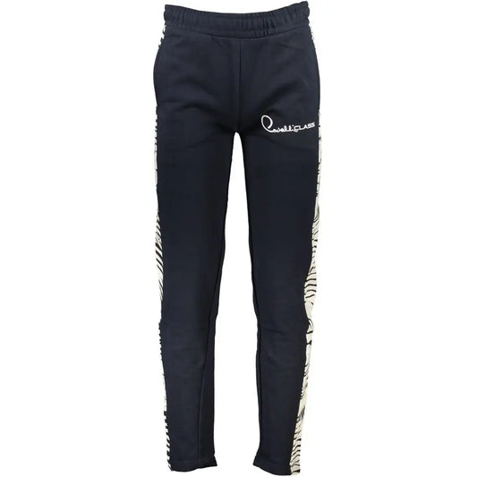Cavalli Class Blue Cotton Pant med sorte svedbukser og zebra-striber