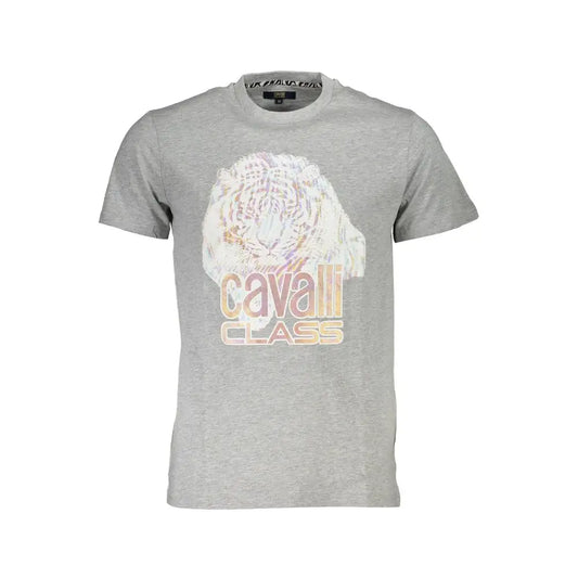 Cavalli class grå heathered høj kvalitet t-shirt med hvid tiger grafik