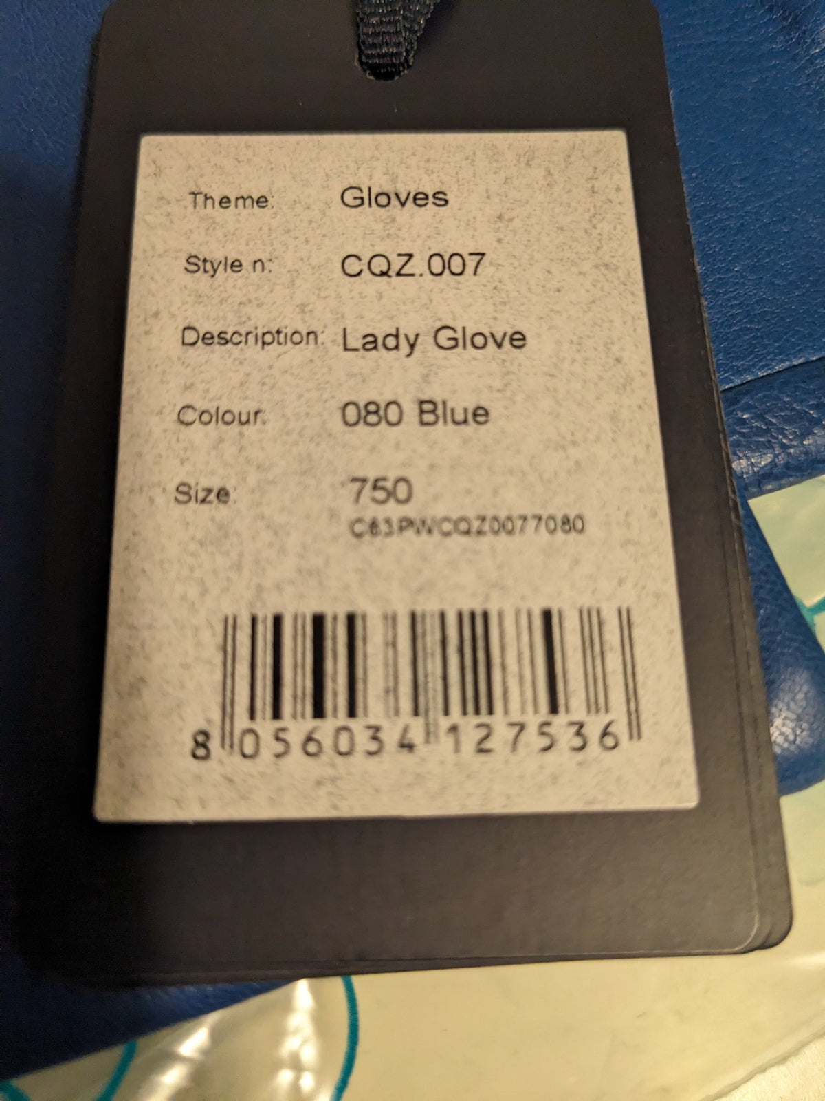 Produktmærkat Cavalli Class CQZ.007 farve 080 Blue størrelse 7,5 og EAN 8056034127536