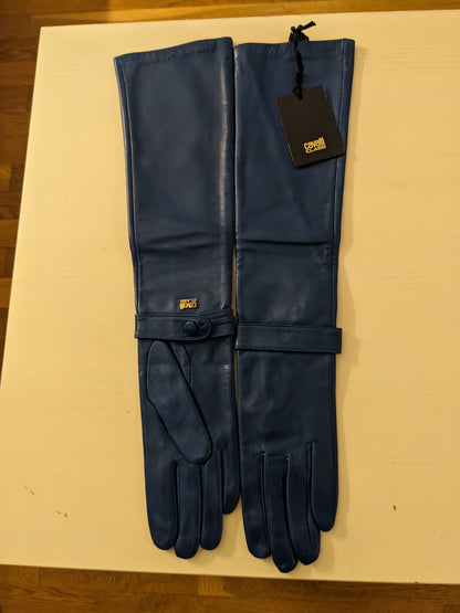 Cavalli Class lange mørkeblå damehandsker vist med original mærkat