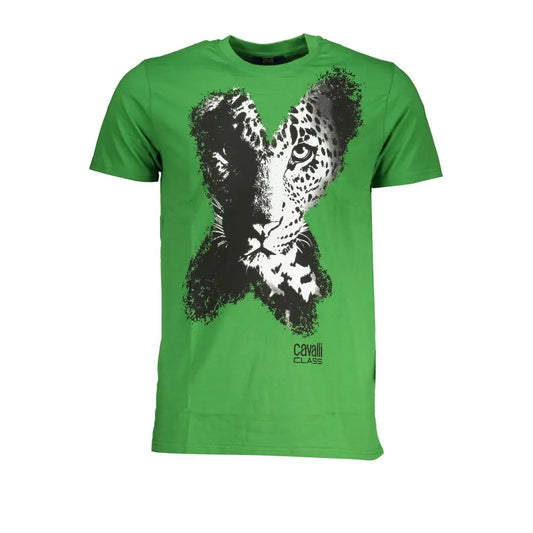 Vibrant grøn Cavalli Class bomulds t-shirt med leopard-motiv