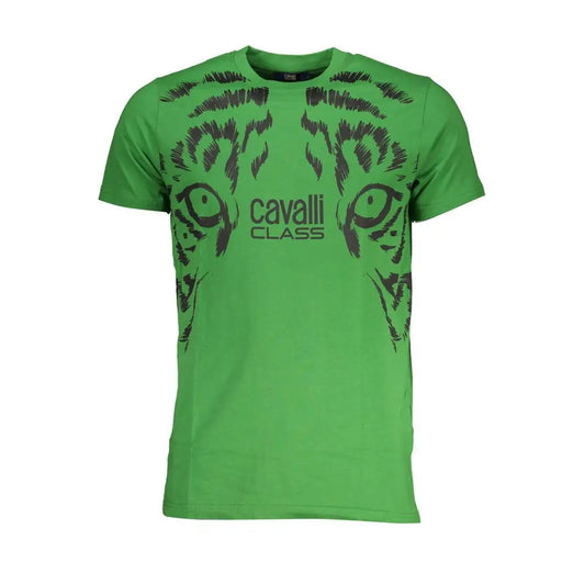 Cavalli Class grøn bomuld T-shirt med sort tigeransigt