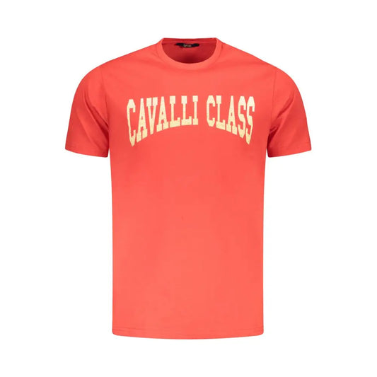 Vibrant Cavalli Class røde bomuld herret-shirt med cream logo