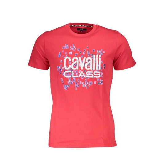 Cavalli Class rød bomuld herret-shirt med logo og mønster. 100% originale brands