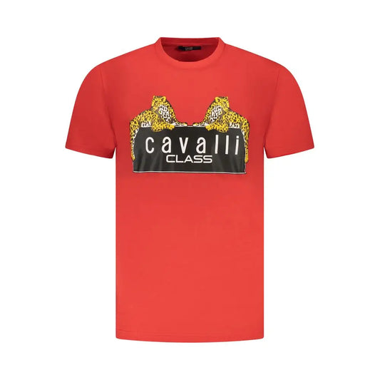 Cavalli Class rød bomuld herret-shirt med gule sorte leoparder