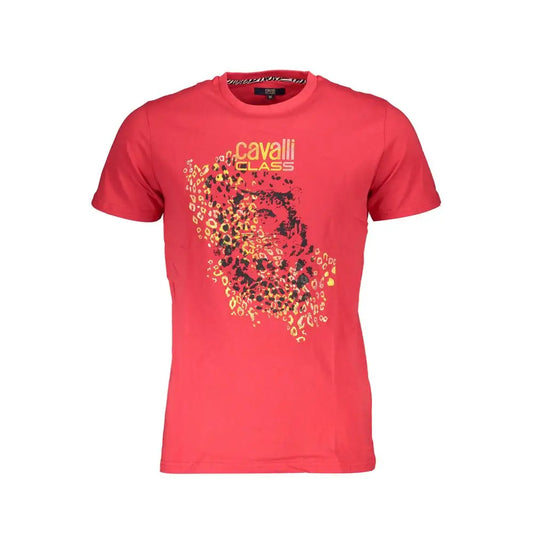 Vibrant røde Cavalli Class bomulds t-shirt med abstrakt leopardprint