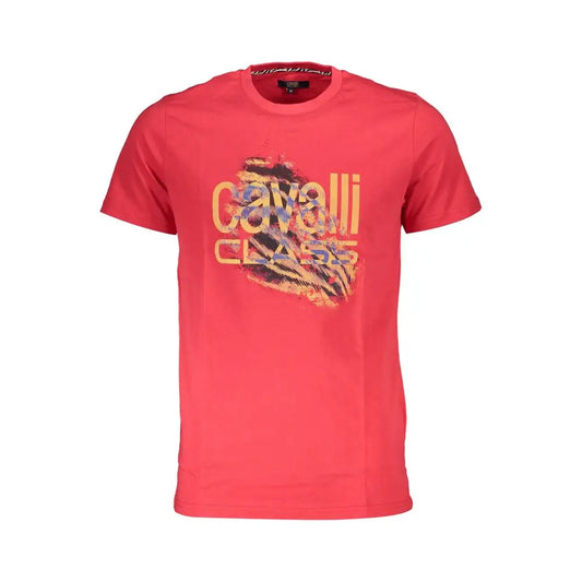 Cavalli class rosso cotton men t-shirt in vibrant coral red with gold logo