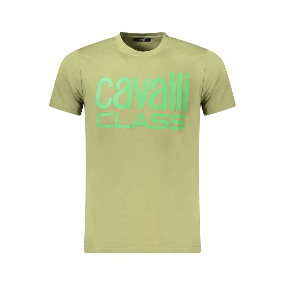 Cavalli Class Verde cotton mens t-shirt in pale green with neon lettering