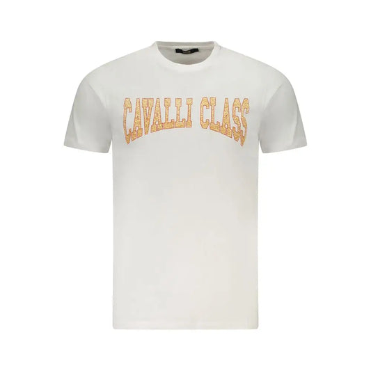 Cavalli Class hvid t-shirt med guld glittertekst, 100% originale brands