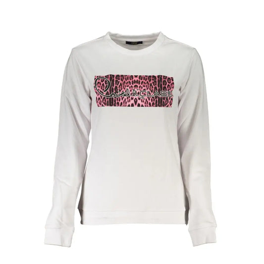 Cavalli Class hvid bomuldssweater med pink sort leopard print