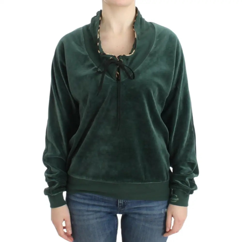 Cavalli Green velvet cotton sweater