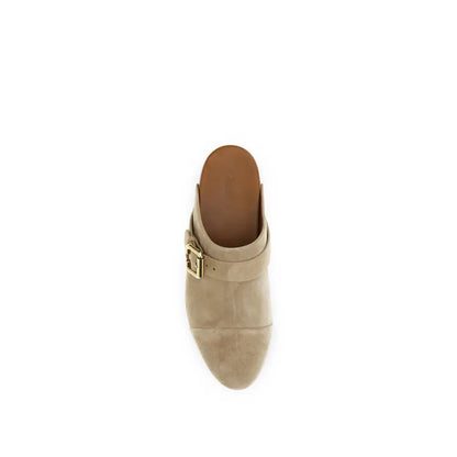Beige suede mule med guld-tone spænde og lav hæl fra Chloé – spar 30-70% på 100% originale brands