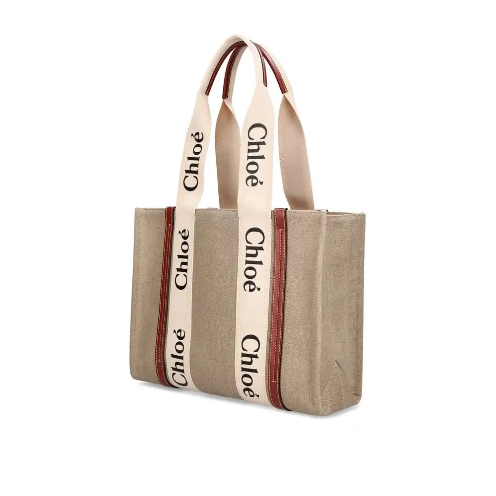 Beige linen tote bag fra Chloé med cremede stropper